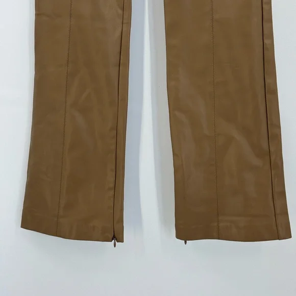 Zara Camel High-Waisted Faux Leather Flare Pants Chic Retro Wide Leg Trousers-XS - Picture 10 of 14